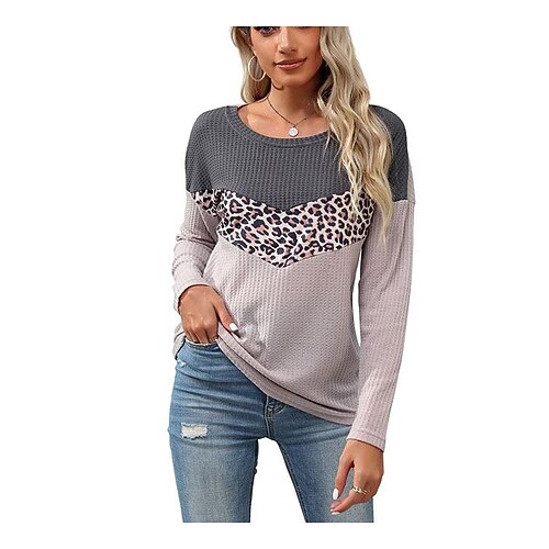 

autumn winter fashion leopard print colorblock knit sweater long sleeve casual top women