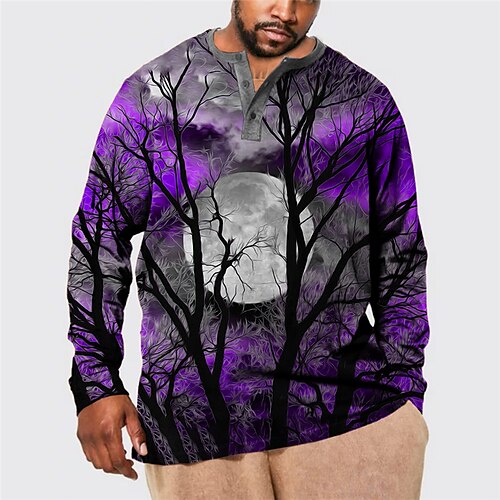 

Men's Plus Size T shirt Tee Big and Tall Moon Crew Neck Spring & Fall Basic Sports Designer Plus Size Outdoor Street Tops