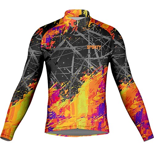 

21Grams Men's Cycling Jersey Long Sleeve Bike Top with 3 Rear Pockets Mountain Bike MTB Road Bike Cycling Breathable Quick Dry Moisture Wicking Reflective Strips Red Geometic Graffiti Polyester