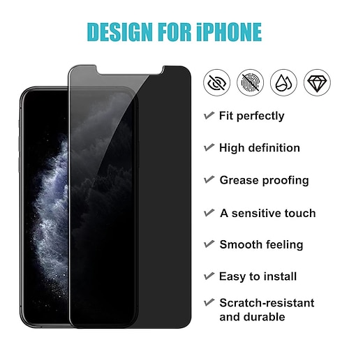 

2 Pack Privacy Screen Protector for iPhone 11 Pro Max/iPhone Xs Max Anti-Spy Tempered Glass Film Upgrade 9H Hardness Case Friendly Easy Installation Bubble Free 3D Touch Support