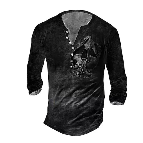 

Men's T shirt Tee Henley Shirt Tee Graphic Ghost Henley Black Long Sleeve 3D Print Plus Size Outdoor Daily Button-Down Print Tops Basic Designer Classic Comfortable / Sports