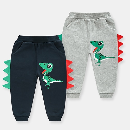 

Kids Boys Pants Dinosaur Active Sport Cotton 2-8 Years Winter Navy Blue Gray