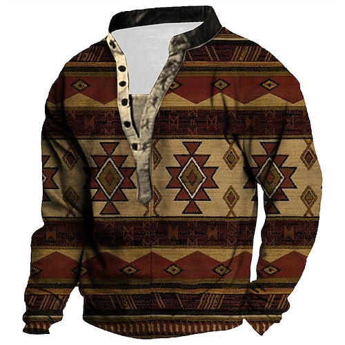 

Men's Unisex Sweatshirt Pullover Button Up Hoodie Brown Coffee Standing Collar Tribal Graphic Prints Print Casual Daily Sports 3D Print Streetwear Designer Casual Spring & Fall Clothing Apparel