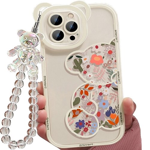 

iPhone Bear CaseShinymore Cute Flowers Bear Camera Protector Clear Case with Lovely Strap Bracelet Chain Girls Women Case for iPhone 7 Plus 8 Plus