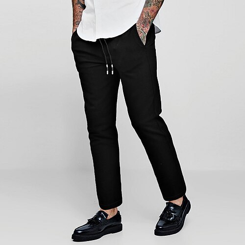 

Men's Trousers Casual Pants Drawstring Front Pocket Straight Leg Solid Color Casual Daily Streetwear Formal Black