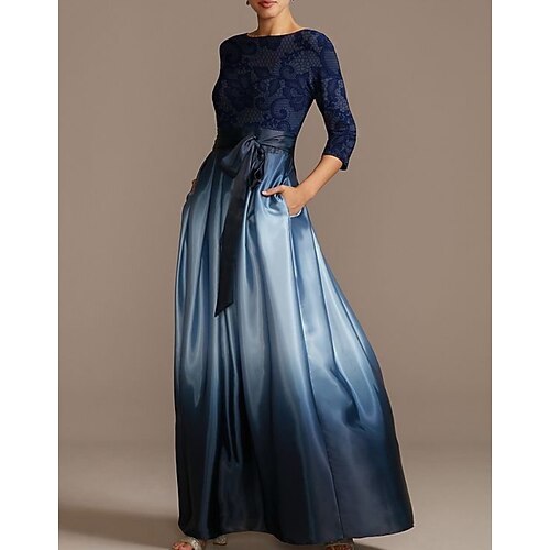 

Women's Lace Dress Swing Dress Maxi long Dress Blue 3/4 Length Sleeve Color Gradient Print Fall Winter Crew Neck Stylish Modern 2022 S M L XL 2XL 3XL