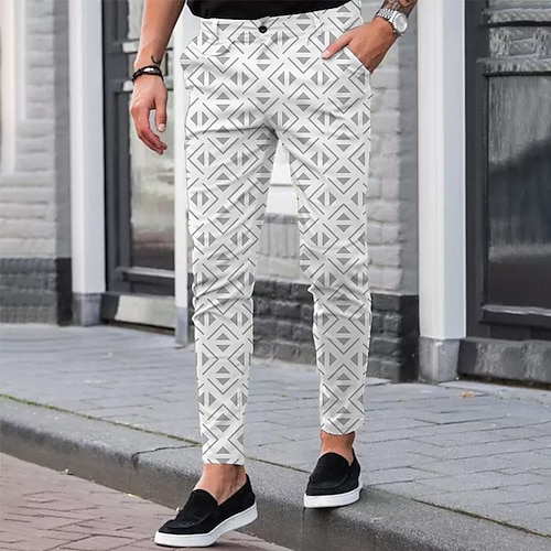 

Men's Chinos Trousers Pencil Pants Jogger Pants Chino Pants Pocket 3D Print Graphic Prints Geometry Comfort Soft Office Business Basic Fashion Purple Khaki