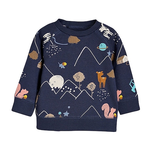 

Børn Drenge Sweatshirt Tegneserie Daglig Langærmet Mode Bomuld 2-8 år Vinter Navyblå