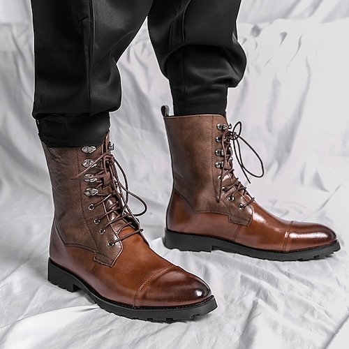 

Homme Bottes Chaussures à carreaux de style britannique Bottes Moto Bottes Cow boy Casual Britanique du quotidien Polyuréthane Bottes Mi-mollet Noir Marron Hiver Automne