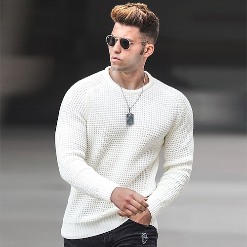 

Men's Sweater Pullover Sweater Jumper Ribbed Knit Cropped Knitted Solid Color Crew Neck Basic Stylish Outdoor Daily Clothing Apparel Winter Fall Green Blue S M L