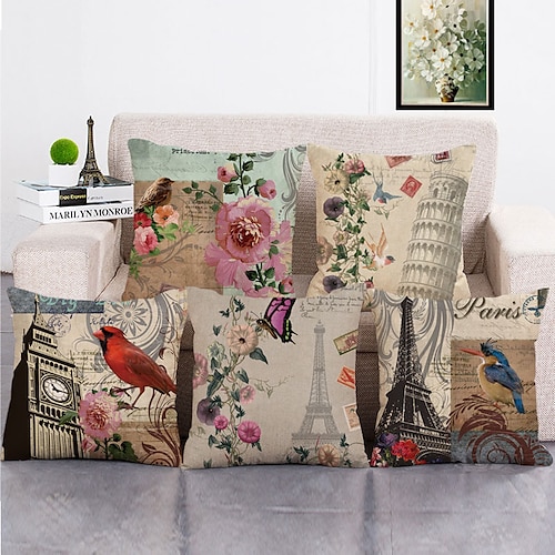 Floral Printed Throw Pillow Covers for Sofa Couch Bed 