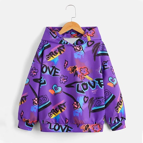 

Kids Girls' Hoodie Floral Outdoor 3D Print Long Sleeve Pocket Fashion 3-13 Years Winter Purple