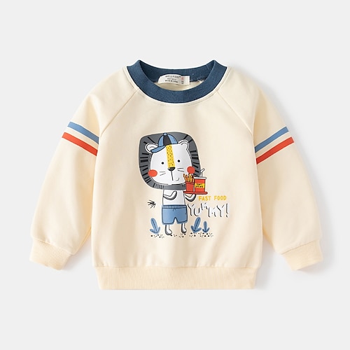 

Kids Boys Sweatshirt Cartoon Daily Long Sleeve Adorable Cotton 3-6 Years Winter Beige