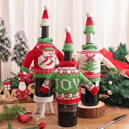 

Christmas Red Wine Set Christmas Wool Ball Knitting Wine Bottle Decoration Creative for Christmas Party