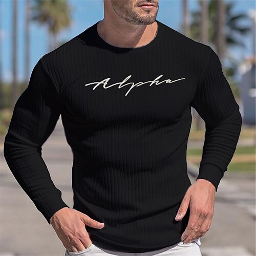 

Men's T shirt Tee Graphic Letter Crew Neck Black Long Sleeve Hot Stamping Street Daily Print Tops Fashion Designer Casual Comfortable / Sports