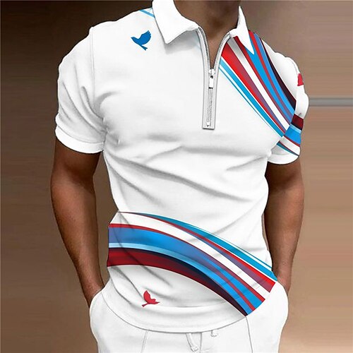 

Men's Collar Polo Shirt Golf Shirt Graphic Turndown White 3D Print Outdoor Street Short Sleeves Zipper Print Clothing Apparel Fashion Designer Casual Breathable / Summer / Spring / Summer