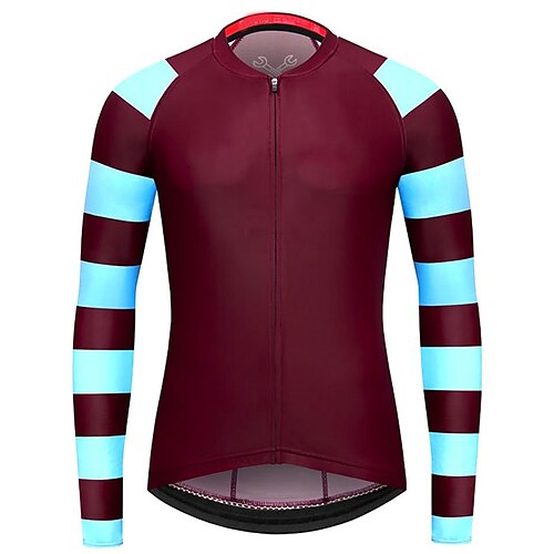 

21Grams Men's Cycling Jersey Long Sleeve Bike Top with 3 Rear Pockets Mountain Bike MTB Road Bike Cycling Breathable Quick Dry Moisture Wicking Reflective Strips Burgundy Red Blue Stripes Polyester