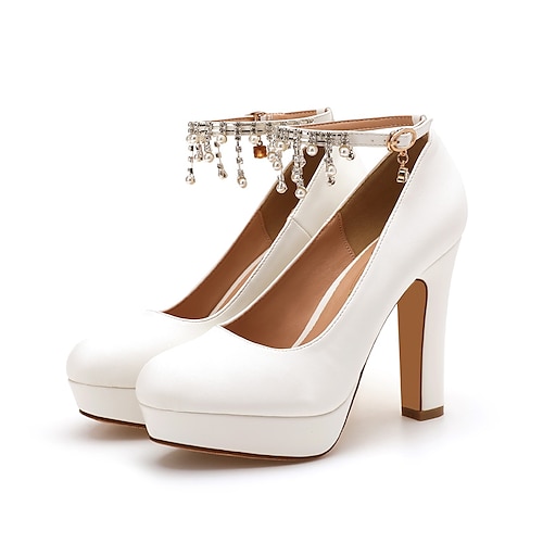 

Femme Chaussures à Talons Mariage Travail Strass Perle Gland Talon Bottier Bout rond Elégant Minimalisme Faux Cuir Lanière de cheville Couleur Pleine Blanche