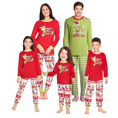 

Family Look Christmas Pajamas Cartoon Elf Christmas pattern Home Red Long Sleeve Daily Matching Outfits