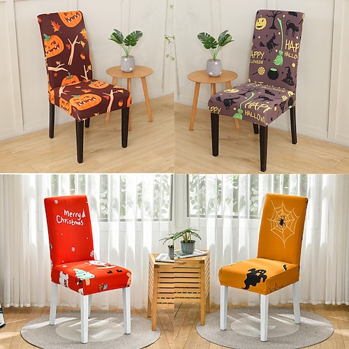 

Stretch Kitchen Chair Cover Slipcover for Dinning Party Halloween High Elasticity Fashion Printing Four Seasons Universal Super Soft Fabric