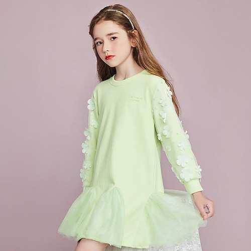 

Kids Little Girls' Dress Solid Colored A Line Dress Vacation Green Pink Above Knee Long Sleeve Princess Sweet Dresses Fall Winter Regular Fit 4-12 Years