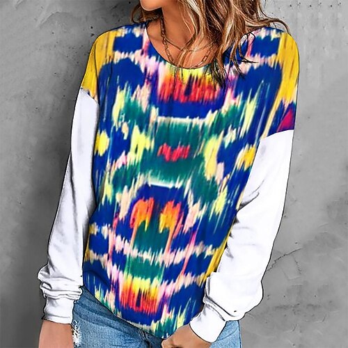 

Women's Sweatshirt Pullover Retro Blue Graphic Geometric Tie Dye Casual Round Neck Long Sleeve S M L XL 2XL 3XL / Winter