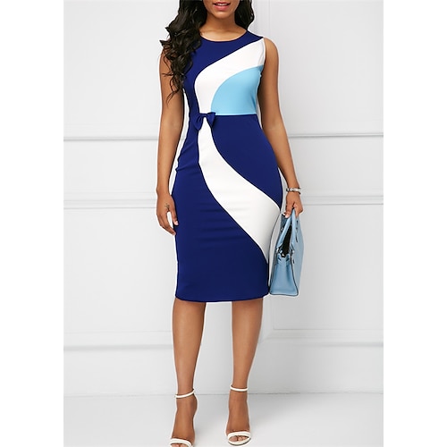 

Women's Bodycon Sheath Dress Knee Length Dress Midi Dress Black Navy Blue Green Sleeveless Geometric Bow Summer Spring Crew Neck Stylish Slim 2023 S M L XL 2XL 3XL 4XL 5XL