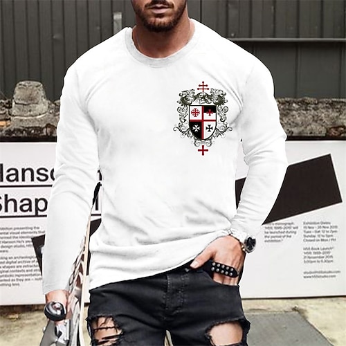 

Homens Camiseta Gráfico Letra Gola Redonda Branco Impressão A Quente Rua Diário Manga Longa Imprimir Roupa Moda Designer Casual Confortável / Esportes