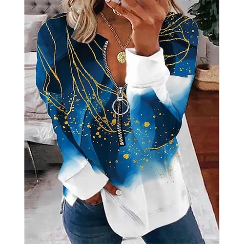 

Women's Sweatshirt Pullover Basic Zipper Green Black Blue Floral Street V Neck Long Sleeve S M L XL 2XL 3XL