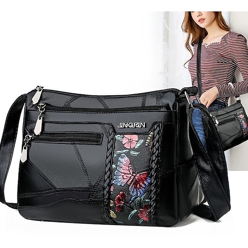 

Women's Crossbody Bag PU Leather Floral Print Daily Office & Career Black