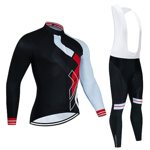 

21Grams Men's Cycling Jersey with Tights Long Sleeve Mountain Bike MTB Road Bike Cycling Black Bike Quick Dry Moisture Wicking Spandex Sports Geometic Clothing Apparel / Stretchy / Athletic