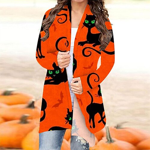 

Women's Casual Jacket Windproof Warm Outdoor Halloween Vacation Casual Daily Print Cardigan V Neck Comfortable Street Style Halloween Floral Regular Fit Outerwear Long Sleeve Winter Fall Black Purple