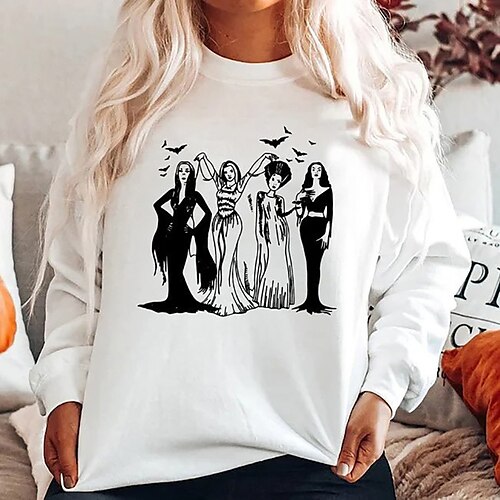 

Women's Plus Size Tops Pullover Sweatshirt Hoodie Sweatshirt Halloween Portrait Print Long Sleeve Crewneck Casual Halloween Halloween Spirit Halloween Polyester Fall Winter Gray White