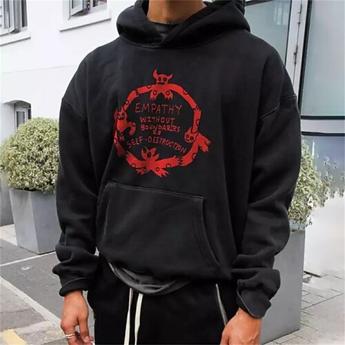 

Men's Hoodie Black Hooded Graphic Letter Print Sports & Outdoor Streetwear Cool Designer Casual Winter Fall Clothing Apparel Hoodies Sweatshirts Long Sleeve / Spring