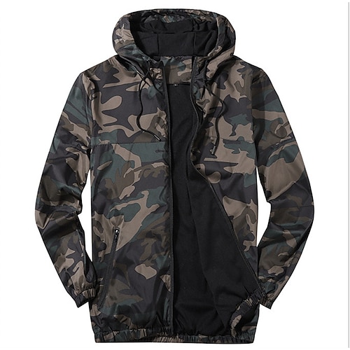 

Men's Hoodie Jacket Camouflage Hunting Jacket with Pockets Hooded Outdoor Breathable Wearable Soft Sweat wicking Spring Winter Autumn Camo Top Polyester Hunting Camping Military Black camouflage