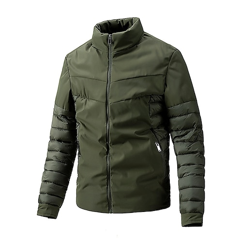 

Men's Puffer Jacket Quilted Jacket Parka Outdoor Casual Date Casual Daily Office & Career Solid / Plain Color Outerwear Clothing Apparel Black Light Green Light Grey