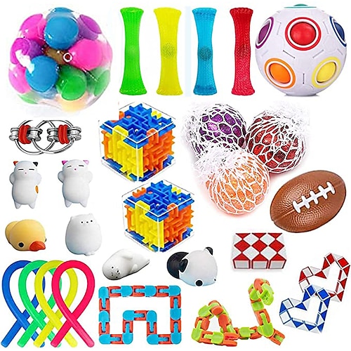 

Akusety 28 Pack Sensory Fidget Toys Set Stress Relief Kits for Kids Adults - Special Toys Assortment for Birthday Party Favors Classroom Rewards Prizes Carnival Piata Goodie Bag Fille
