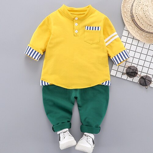 

2 Pieces Kids Boys T-shirt & Pants Clothing Set Outfit Stripe Long Sleeve Cotton Set Street Cool Street Style Winter Fall 2-6 Years Yellow