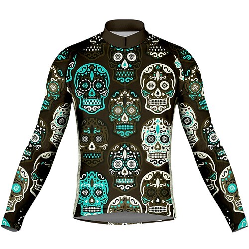 

21Grams Men's Cycling Jersey Long Sleeve Bike Top with 3 Rear Pockets Mountain Bike MTB Road Bike Cycling Breathable Quick Dry Moisture Wicking Reflective Strips Black Skull Polyester Spandex Sports