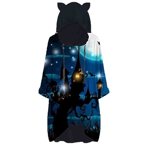 

Women's Hoodie Dress Shift Dress Short Mini Dress Blue Long Sleeve Print Spider Pocket Print Fall Winter Hooded Casual Vintage Loose 2022 S M L XL XXL 3XL