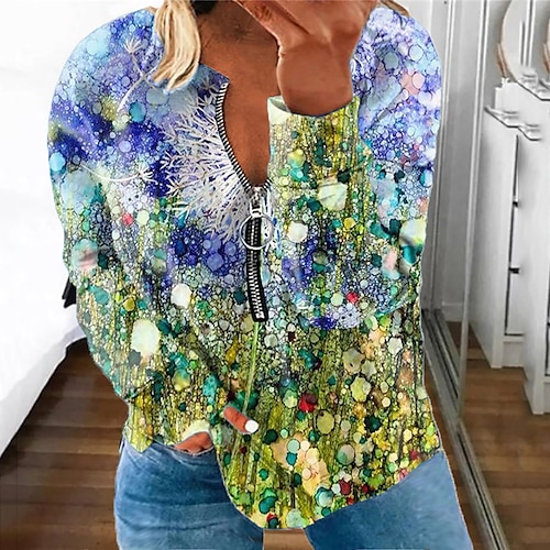 

Women's Plus Size Tops Pullover Sweatshirt Hoodie Sweatshirt Graphic Zipper Print Long Sleeve Round Neck Streetwear Daily Vacation Polyester Fall Winter Green Blue