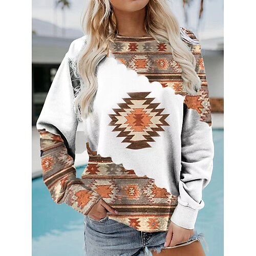 

Women's Sweatshirt Pullover Boho Ethnic Casual Orange Tribal Home Round Neck Long Sleeve S M L XL 2XL