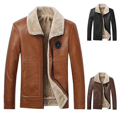

Men's Winter Jacket Sherpa jacket Winter Coat Faux Leather Jacket Daily Wear Casual Daily Fall Winter Regular Coat Slim Casual Daily Comfortable Street Style Jacket Long Sleeve Solid Color Slim Fit