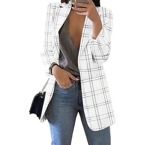 

Women's Blazer Warm Breathable Outdoor Office Work Pocket Single Breasted Turndown OL Style Elegant Modern Solid Color Regular Fit Outerwear Long Sleeve Winter Fall Black Blue Red S M L XL XXL 3XL