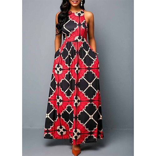 

Women's Print Dress Midi Dress Maxi long Dress Blue Yellow Red Sleeveless Print Print Fall Winter Crew Neck Stylish Casual 2022 S M L XL 2XL 3XL 4XL 5XL