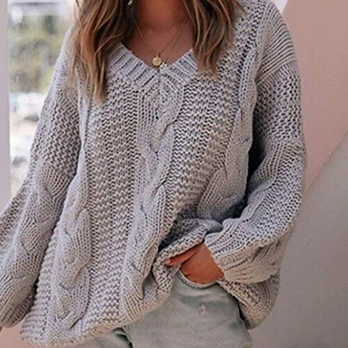 

Women's Pullover Sweater jumper Jumper Cable Knit Knitted Pure Color V Neck Stylish Casual Outdoor Daily Winter Fall Yellow Red S M L / Long Sleeve / Regular Fit / Going out