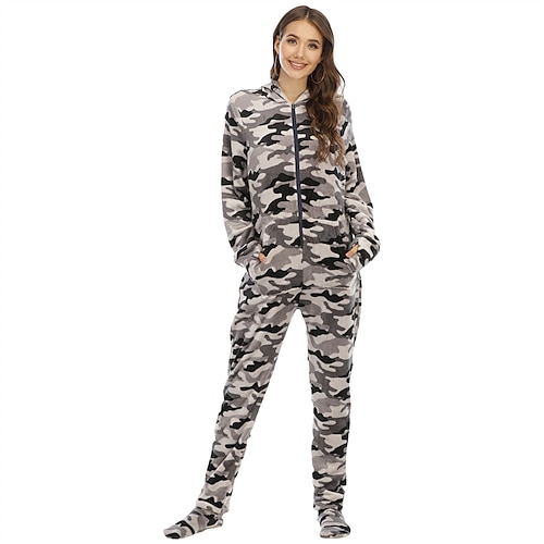 

Women's Winter Loungewear Kigurumi Pajamas Winter Onesies Jumpsuits Animal Leopard Comfort Plush Home Daily Vacation Flannel Warm Hoodie Long Sleeve Pocket Winter Fall Blue Pink / Pjs / Camo