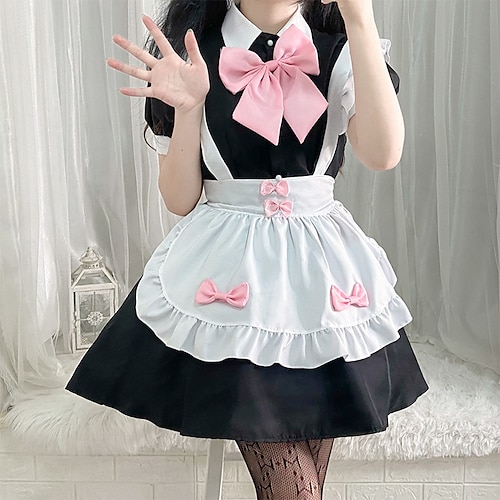 

Lolita Stuepige Søde Lolita Lolita Kjoler Cosplay kostume Dame Japansk Cosplay Kostumer Sort Helfarve Pufærmer Kortærmet / Forklæde