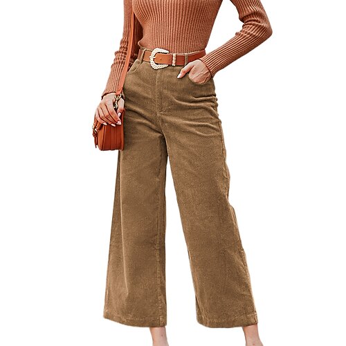 

Women's Pants Trousers Corduroy Camel Green Blue Fashion Casual Daily Weekend Micro-elastic Ankle-Length Comfort Plain S M L XL XXL