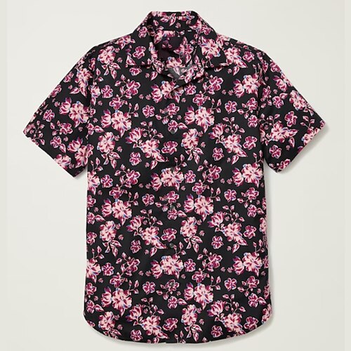 

Men's Shirt Graphic Shirt Floral Turndown Fuchsia 3D Print Outdoor Street Short Sleeves Button-Down Print Clothing Apparel Designer Casual Breathable / Summer / Spring / Summer